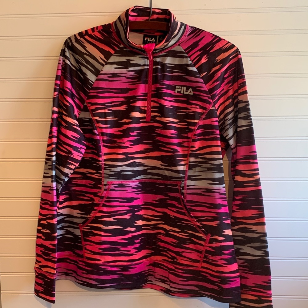 FILA Sports Pullover Quarter ZIP Neon Size Large